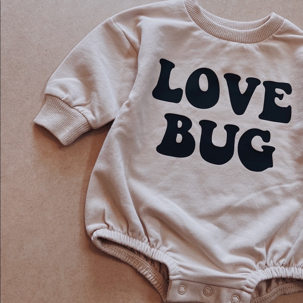 OAT | Blush Lotus “LOVE BUG, retro” Baby Organic Bubble Sweater Romper